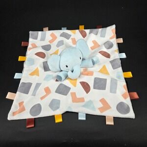 Parents Choice Blue Elephant Plush Security Blanket Sensory Ribbon Taggie Lovey